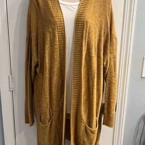 Sonoma Women's Duster mustard yellow  Open front knitted Cardigan Sweater XL